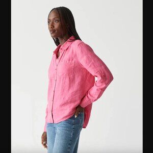 Michael Stars Spencer Flamingo Pink Linen Button Down Top S